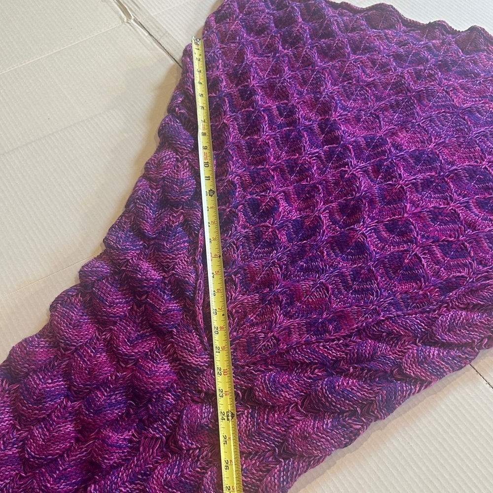 Purple pink and bluish knitted Mermaid Tail Blanket costume with fringe at ends - Picture 3 of 11